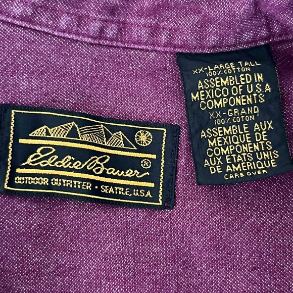 Vintage Eddie Bauer Outdoor Outfitter Button Down Denim Shirt Men's sz 2XL Tall - Picture 5 of 5